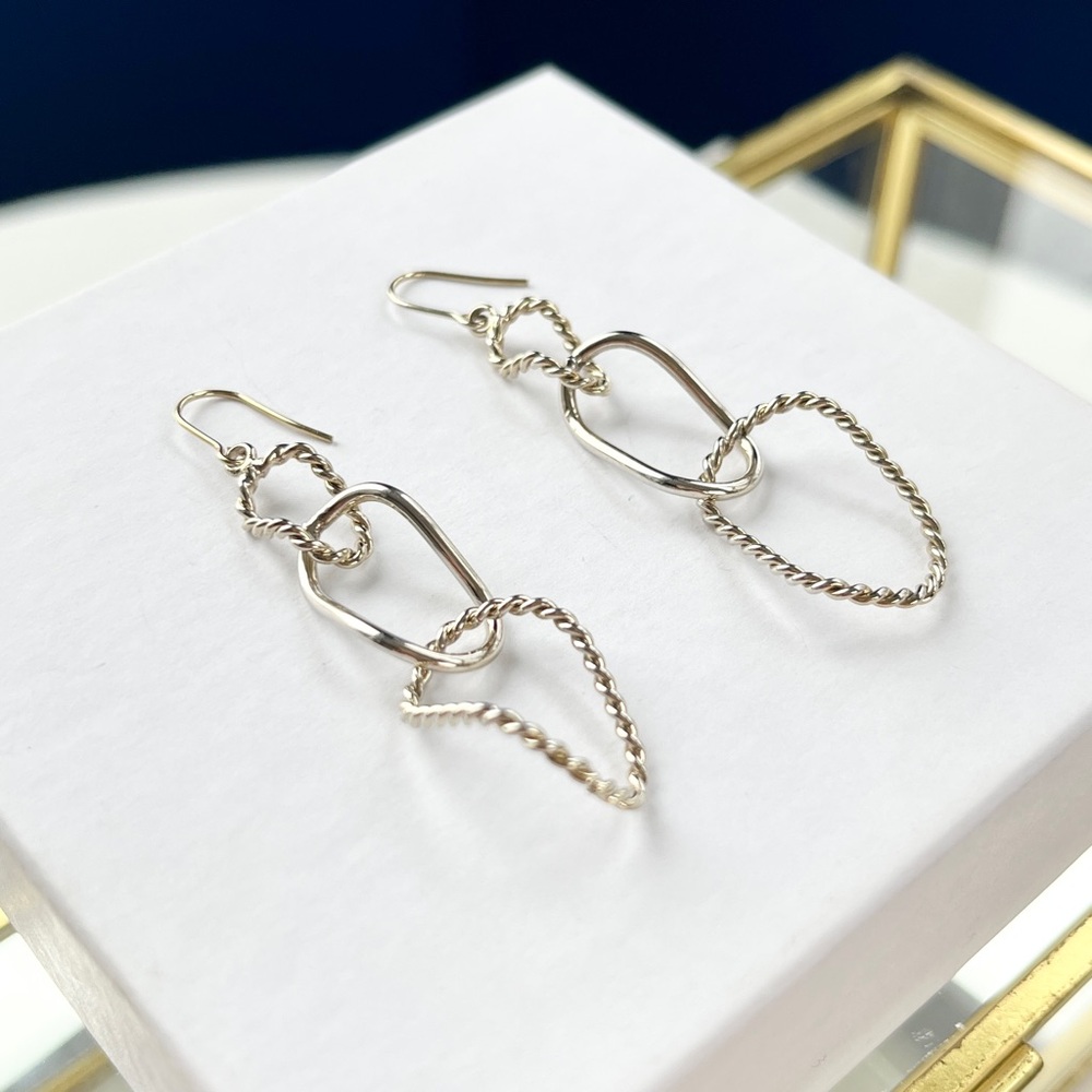 Mixed Texture Triple Loop Drop Earrings - image 8